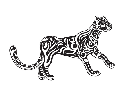 The stylized figure of a panther in holiday patterns. Raster illustrationの写真素材