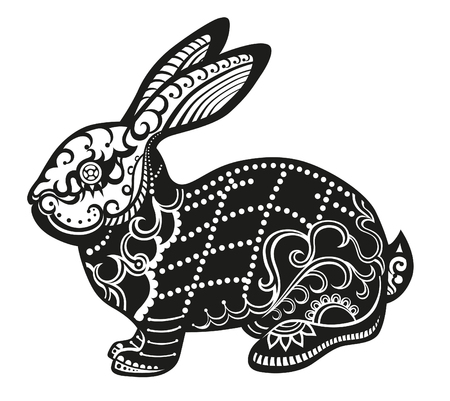 The stylized figure of a rabbit in festive patterns. Raster illustrationの写真素材