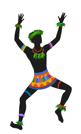 Hawaiian dance ritual dance in the bright national costume. Raster illustrationの写真素材
