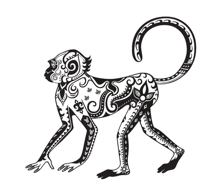 The stylized figure of an monkey in the festive patterns. Raster illustrationの写真素材