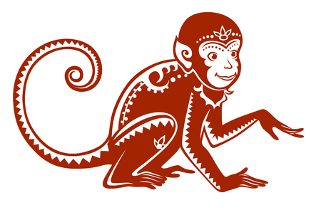 The stylized figure of an monkey in the festive patterns. Raster illustrationの写真素材