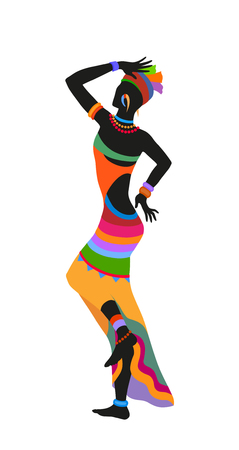 African woman dancing ritual dance in the bright national costume.Raster illustrationの写真素材