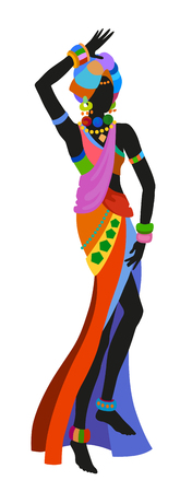 African woman dancing ritual dance in the bright national costume. Raster illustrationの写真素材