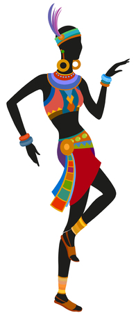 African woman dancing ritual dance in the bright national costume. Raster illustrationの写真素材