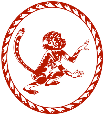 The stylized figure of an monkey in the festive colorful patterns. Raster illustrationの写真素材