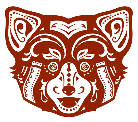 The stylized head of a red panda in festive patterns. Raster illustrationの写真素材