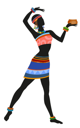 African woman dancing ritual dance in the bright national costume. Raster illustrationの写真素材