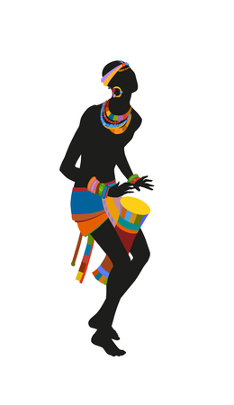 African man playing drums in bright national costume. Raster illustrationの写真素材