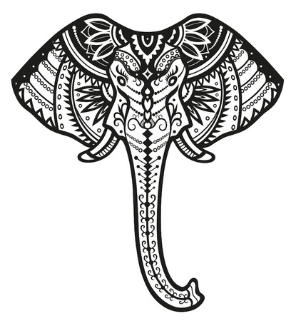 The stylized head of an elephant in the festive patterns. Raster illustrationの写真素材