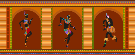 Africans dance ethnic dance in national costumes. Raster illustrationの写真素材
