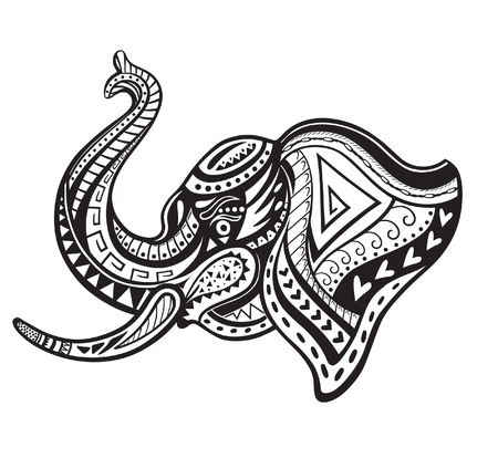 The stylized head of an elephant in the festive patterns. Raster illustrationの写真素材