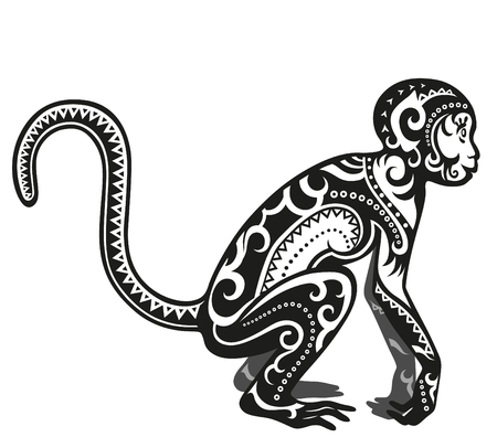 The stylized figure of an monkey in the festive patterns. Raster illustrationの写真素材