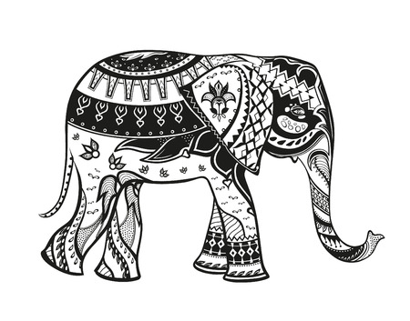 The stylized figure of an elephant in the festive patterns. Raster illustrationの写真素材