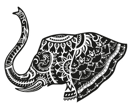 The stylized head of an elephant in the festive patterns. Raster illustrationの写真素材