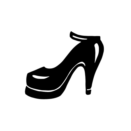 Hand drawn fashion icon. Stylish shoe with high heel. Black fashion illustration on a white backgroundのイラスト素材