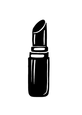 Hand drawn fashion icon. Decorative cosmetics lipstick. Black fashion illustration on a white backgroundのイラスト素材