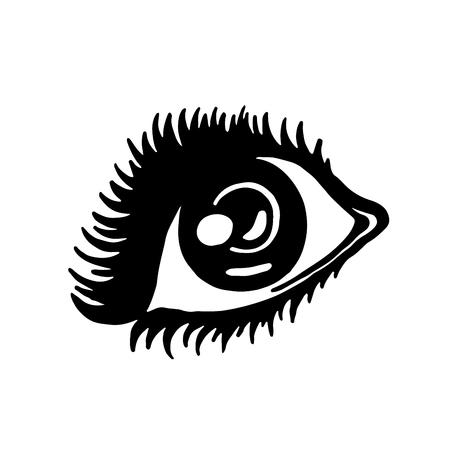 Hand drawn fashion icon. Stylish eye with colored eyelashes. Black fashion illustration on a white backgroundのイラスト素材