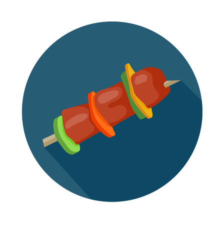 Flat style colorful barbecue icon with shadow.  Fast food vector illustration. Berbecue with vegetablesのイラスト素材