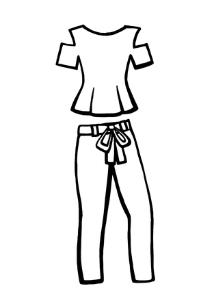 Fashion icons. Fashionable top and pants. Black fashion illustration on a white backgroundのイラスト素材