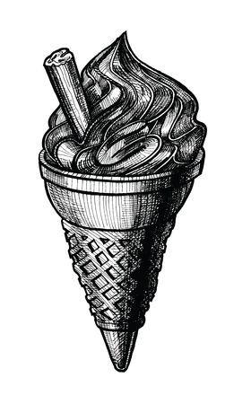 Ice cream hand drawn vector illustration. Vintage ice cream sketch. Dessert food ink drawing for cafe or restaurant menu. Graphic image isolated on white backgroundのイラスト素材