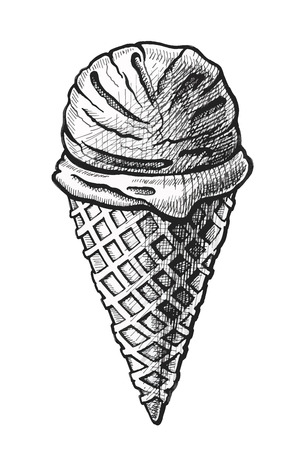 Ice cream hand drawn vector illustration. Vintage ice cream sketch. Dessert food ink drawing for cafe or restaurant menu. Graphic image isolated on white backgroundのイラスト素材