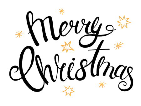 Merry Christmas lettering. Vector lettering for banners party invitation or card. Calligraphic hand drawn fontのイラスト素材