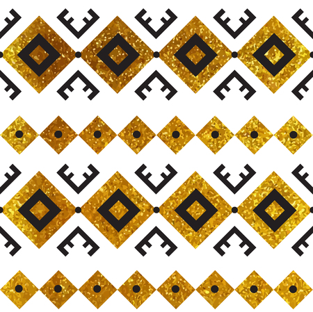 Geometric vector gold and black glittering seamless pattern on white background. Merry Christmas and New Year wrapping paperのイラスト素材