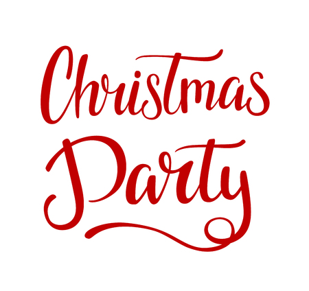 Christmas party red lettering. Vector font composition for banners party invitation or card. Calligraphic hand drawn fontのイラスト素材