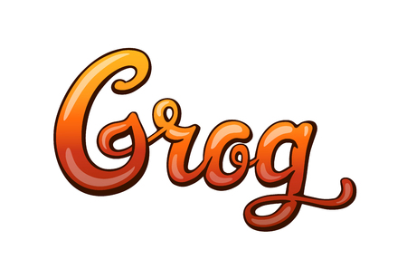 Grog handwritten lettering. Restaurant cafe menu title. Calligraphic graffiti comic style headline. Colorful bright volume font. Typographic pop-art inscription for bar menu poster sticker labelのイラスト素材