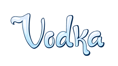 Vodka handwritten lettering. Restaurant cafe menu title. Calligraphic graffiti comic style headline. Colorful bright volume font. Typographic pop-art inscription for bar menu poster sticker labelのイラスト素材