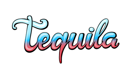 Tequila handwritten lettering. Restaurant cafe menu title. Calligraphic graffiti comic style headline. Colorful bright volume font. Typographic pop-art inscription for bar menu poster sticker labelのイラスト素材