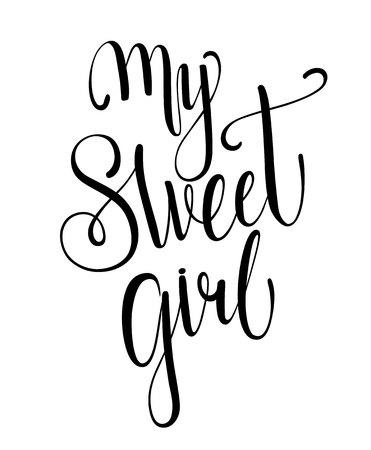 My sweet girl calligraphy with little note. Vector lettering for greeting card or photo album. Calligraphic hand drawn font. Font compositionのイラスト素材