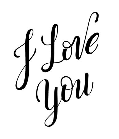 I love you calligraphy with little note. Vector lettering for greeting card or photo album. Calligraphic hand drawn font. Font compositionのイラスト素材