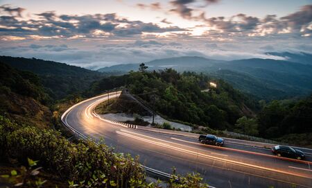 view point Mist sunrise at Doi Inthanon, Chiang mai, Thailandの写真素材