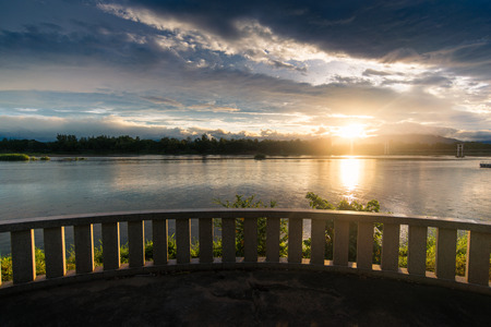 Ping river view point, Tak province at sunset timeの写真素材