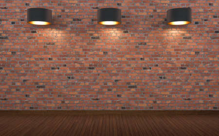Blank brick wall with space for text and lamps at ceilingの写真素材
