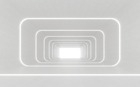 Illuminated corridor interior design. 3D rendering
