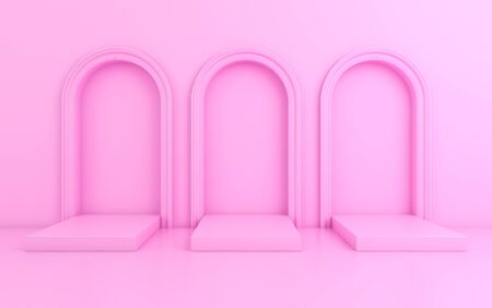 Scene with minimal background, arch with a podium, 3d renderの写真素材