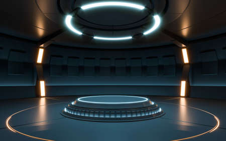 Futuristic Sci Fi Empty Stage neon. 3d rendering