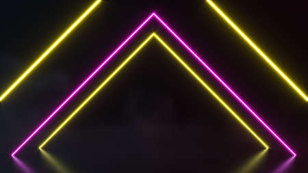 Futuristic Sci FI abstract neon light shapes on black background with empty space for text. 3d renderingの写真素材