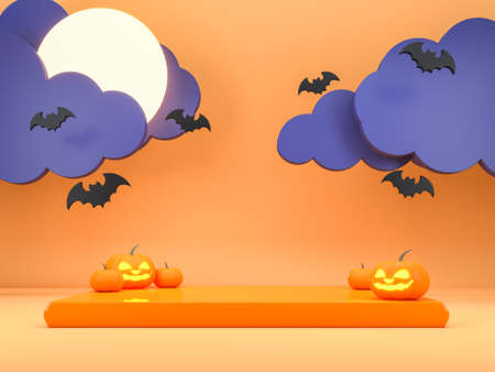 3D pedestal podium with halloween background, 3d renderingの写真素材