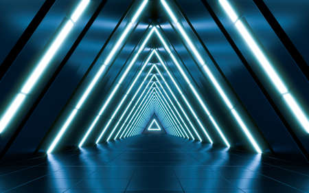 Abstract Futuristic dark corridor with neon light. Future concept. 3d renderingの写真素材