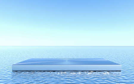 Empty pedestal on water background. Abstract Minimal geometric. 3d renderingの写真素材