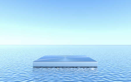 Empty pedestal on water background. Abstract Minimal geometric. 3d renderingの写真素材