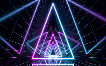 Futuristic corridor with neon lights. 3d rendering