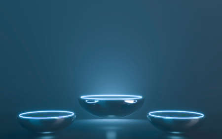 Futuristic Empty Stage neon. 3d renderingの写真素材