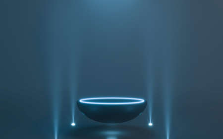 Futuristic Empty Stage neon. 3d rendering