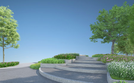 Garden design with sky blue for background. 3d renderingの写真素材
