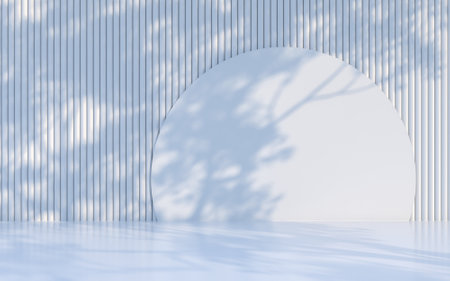 3D White background for product with tree shadow. Minimal scene for product display presentation. 3d renderingの写真素材