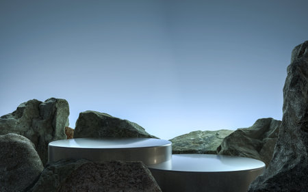 Podium for display product with stone shape background.  3d renderingの写真素材